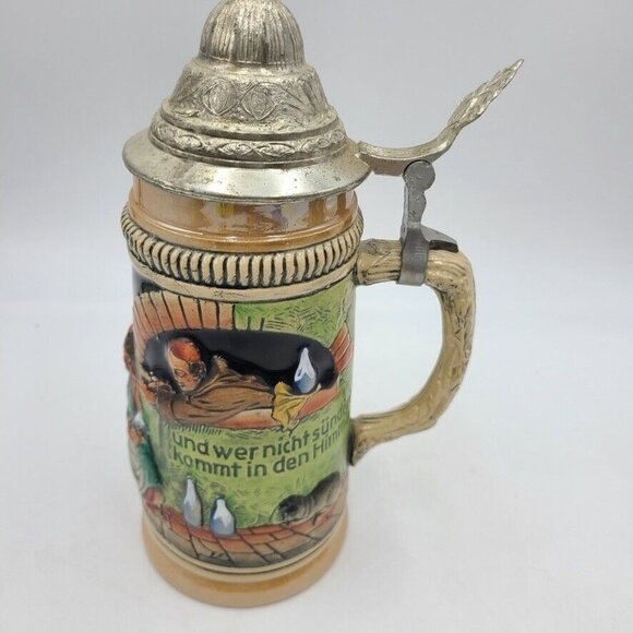 Vtg King Werk Beer Stein Mug Hand Painted Drink Beer Go to Heaven German Lot 2 - Picture 2 of 11